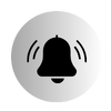 a black bell on a white circle